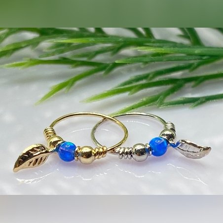 חישוק לפירסינג עם אבן חן ונוצה 14K זהב