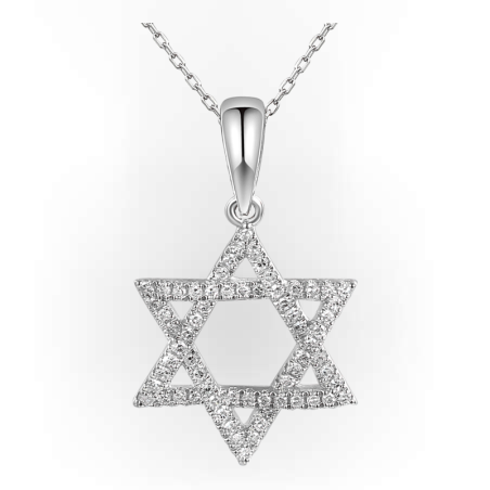 שרשרת מגן דוד זהב לבן שיבוץ יהלומים