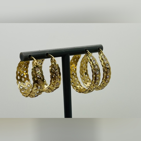 עגילי זהב 14K חישוק תחרה וזרקונים