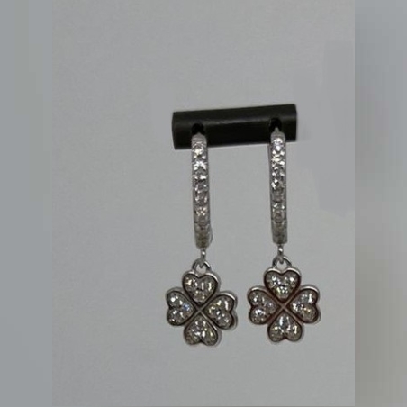 עגילי כסף 925 תלויים תלתן משובצים זרקונים