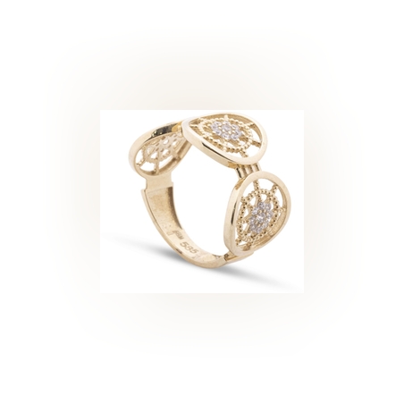 טבעת שלוש רשתות עגולות, משובצת בזרקונים