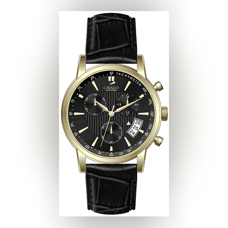 שעון SAN MARCO עור שחור/זהב לגבר