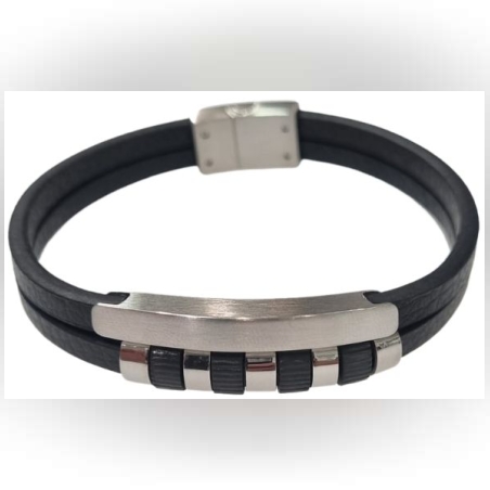 צמיד לגבר מעור שתי שורות / עם אפשרות לחריטה