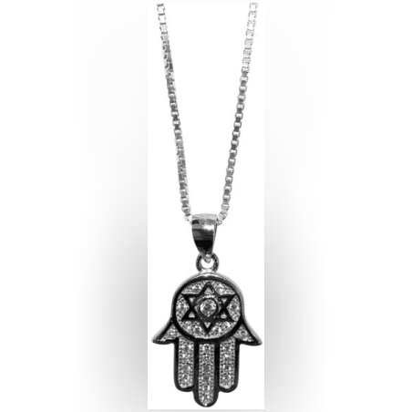 תליון כסף חמסה / מגן דוד משובץ זרקונים