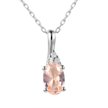 שרשרת זהב לבן 14K תליון מורגנייט ויהלום