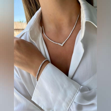 שרשרת טניס וי כסף 925 משובצת זרקונים