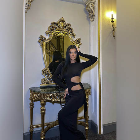 Lea dress כחול/שחור קשירה