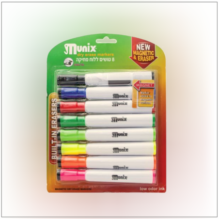 סט טושים ללוח מחיק 8 צבעים עם מגנט