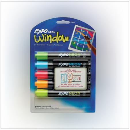 סט טושים ללוח מחיק  זכוכית /גיר EXPO ניאון 5 צבעים
