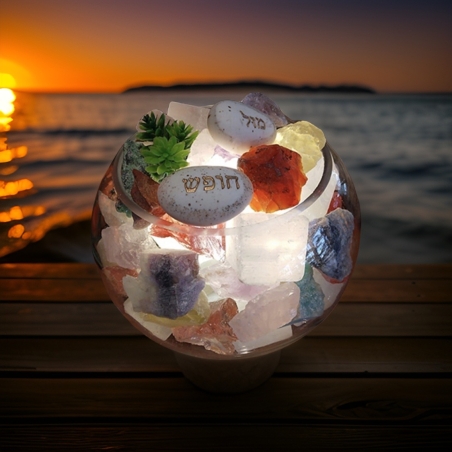 מנורת סלנייט בשילוב אבני קריסטל