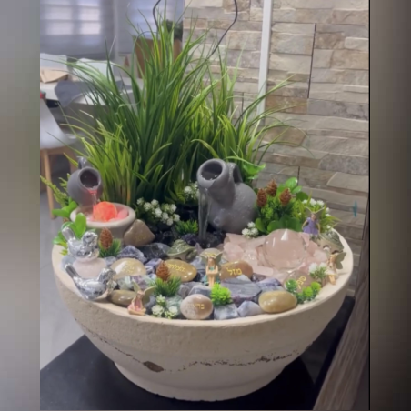 מזרקת ענק קוטר 55 ס״מ בשילוב 2 משאבות ואבני קריסטל