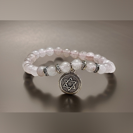 צמיד מגן דוד מאבני קריסטל רוז קוורץ