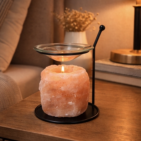 הילת האור הטבעי – פמוט אבן מלח עם מבער זכוכית