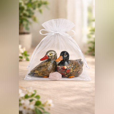 מארז זוג ברווזי אהבה ואבן הרוז קוורץ