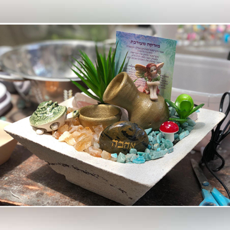 מזרקה מרובעת קטנה מעורבת אמזונייט וסיטרין