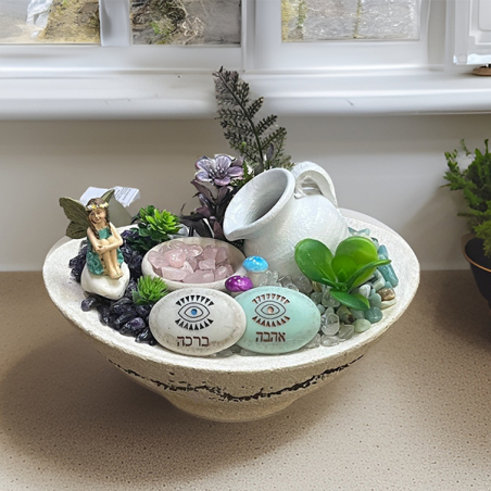 מזרקה אובלית (דגם רחב) מעורבת רוז קוורץ אמטיסט ואמזונייט