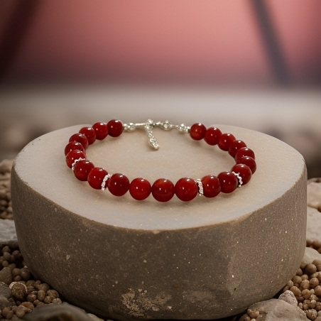צמיד קריסטל אבני קורל אדום בשיבוץ כסף 925