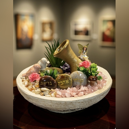 מזרקה עגולה גדולה מעורבת רוז קוורץ וסיטרין