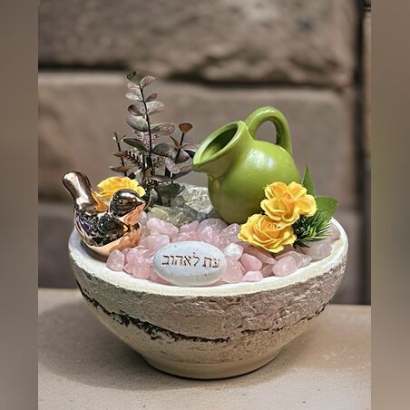 מזרקת מיני קריסטל משולבת אבני רוז קוורץ ורוטילייטד