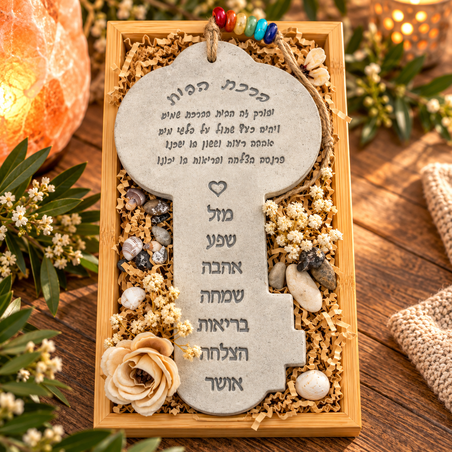 ברכת הבית מפתח על מגש במבוק מעוצב