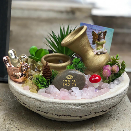 מזרקה עגולה גדולה מעורבת רוז קוורץ וסיטרין