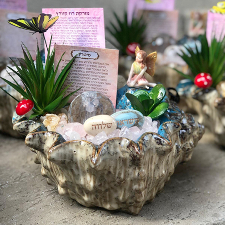 מזרקת קונכיה רוז קוורץ וסיטירין בשילוב קריסטל