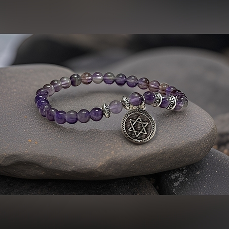 צמיד מגן דוד מאבני קריסטל אמטיסט