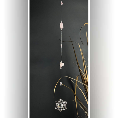 מובייל מגן דוד עם אבן הרוז קוורץ