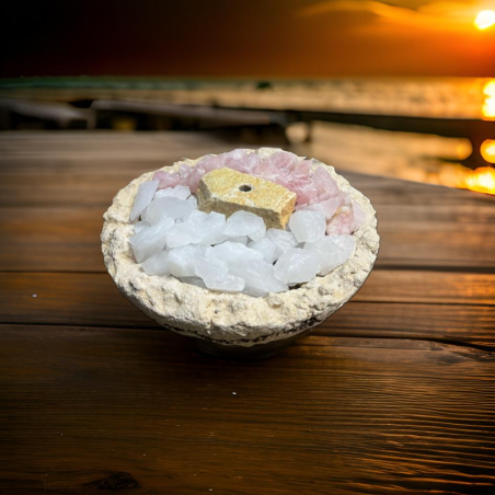 מזרקת גלם בינונית בשילוב אבני קריסטל רוז קוורץ וקוורץ