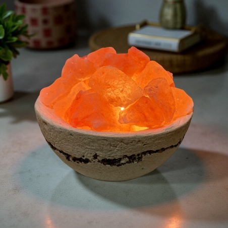 מנורת מלח בכלי חרס עגול