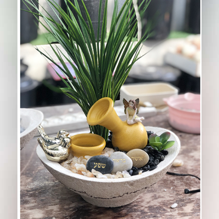 מזרקה אובלית גדולה מעורבת אוניקס וסיטרין עם מעמד