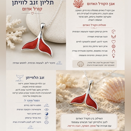 תליון זנב הכריש קורל אדום