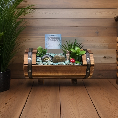 עציץ קריסטל חבית עץ גדולה עם אבני קריסטל לפי בחירה