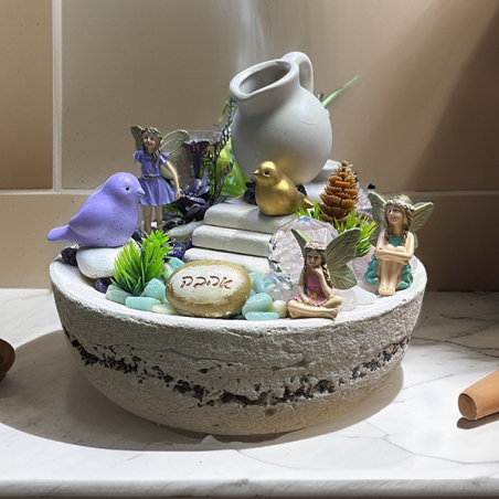 מזרקה בינונית עם מפל מים מדרגות וקריסטל 40 מ״מ בשילוב אבני קריסטל (אפשרות לתוספת תאורה בתשלום)