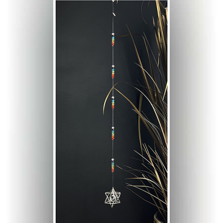 מובייל מגן דוד לפי סדר הצ׳אקרות  בשילוב חרוזי קריסטל