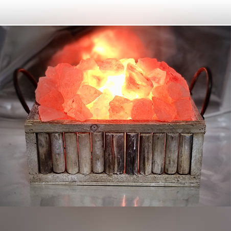 מנורת מלח במבוק עץ מלבן