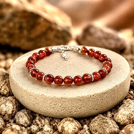 צמיד קריסטל אבני קרנליאן בשיבוץ כסף 925