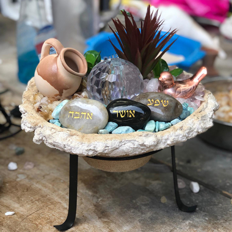 מזרקת קונוס קריסטל מעורבת אמזונייט רוז קוורץ וסיטרין