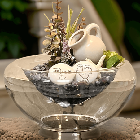 מפל מים בכלי זכוכית מעוצב מכיל 100% אבני קריסטל בשילוב תאורה