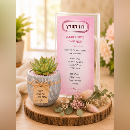 עציץ קריסטל מעוצב על בסיס עץ והקדשה אישית