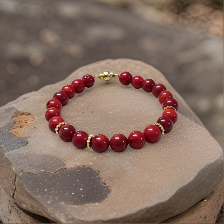 צמיד קריסטל אבני קורל אדום בשיבוץ זהב