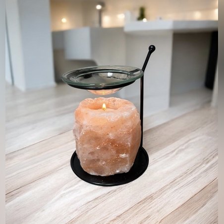 הילת האור הטבעי – פמוט אבן מלח עם מבער זכוכית