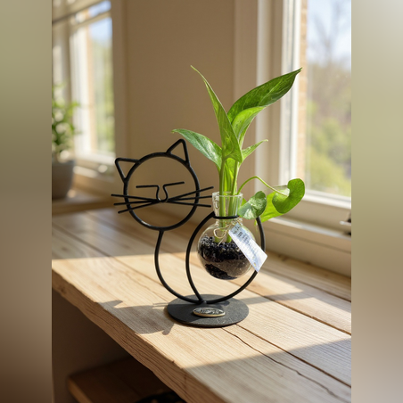 מעמד דקורטיבי חתול בשילוב אבני הקריסטל