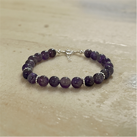 צמיד קריסטל אבני אמטיסט בשיבוץ כסף 925