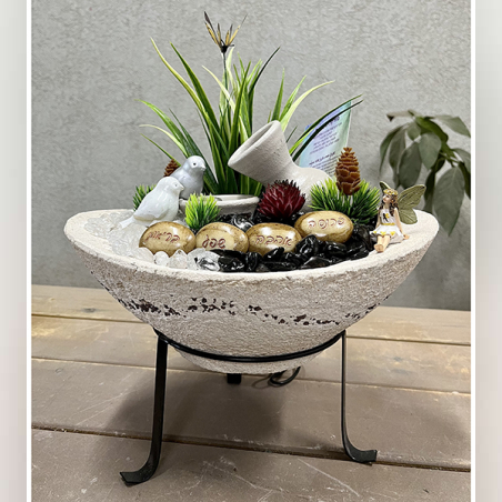 מזרקה אובלית גדולה מעורבת קוורץ ואוניקס עם מעמד