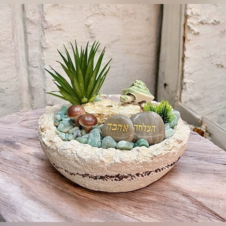 מזרקה בינונית משולבת רוז קוורץ אוונטורין ואמזונייט