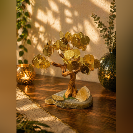 עץ השפע היוקרתי – סיטרין ומטבעות זהב על אגת טב