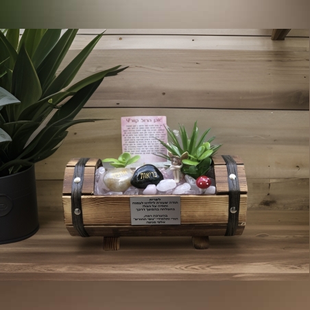 עציץ קריסטל חבית עץ גדולה עם אבני קריסטל רוז קוורץ