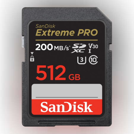 כרטיס זיכרון בנפח 512GB S.D EX PRO 4K 200S מבית SANDISK