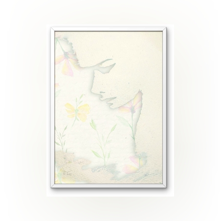 תמונת קולאז׳ - פרופיל פני אישה על טקסטורת קנבס